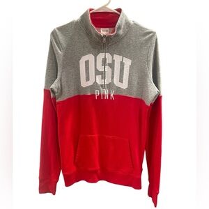 PINK Victoria's Secret Women's Gray and Red Quarter-Zip Sweatshirt